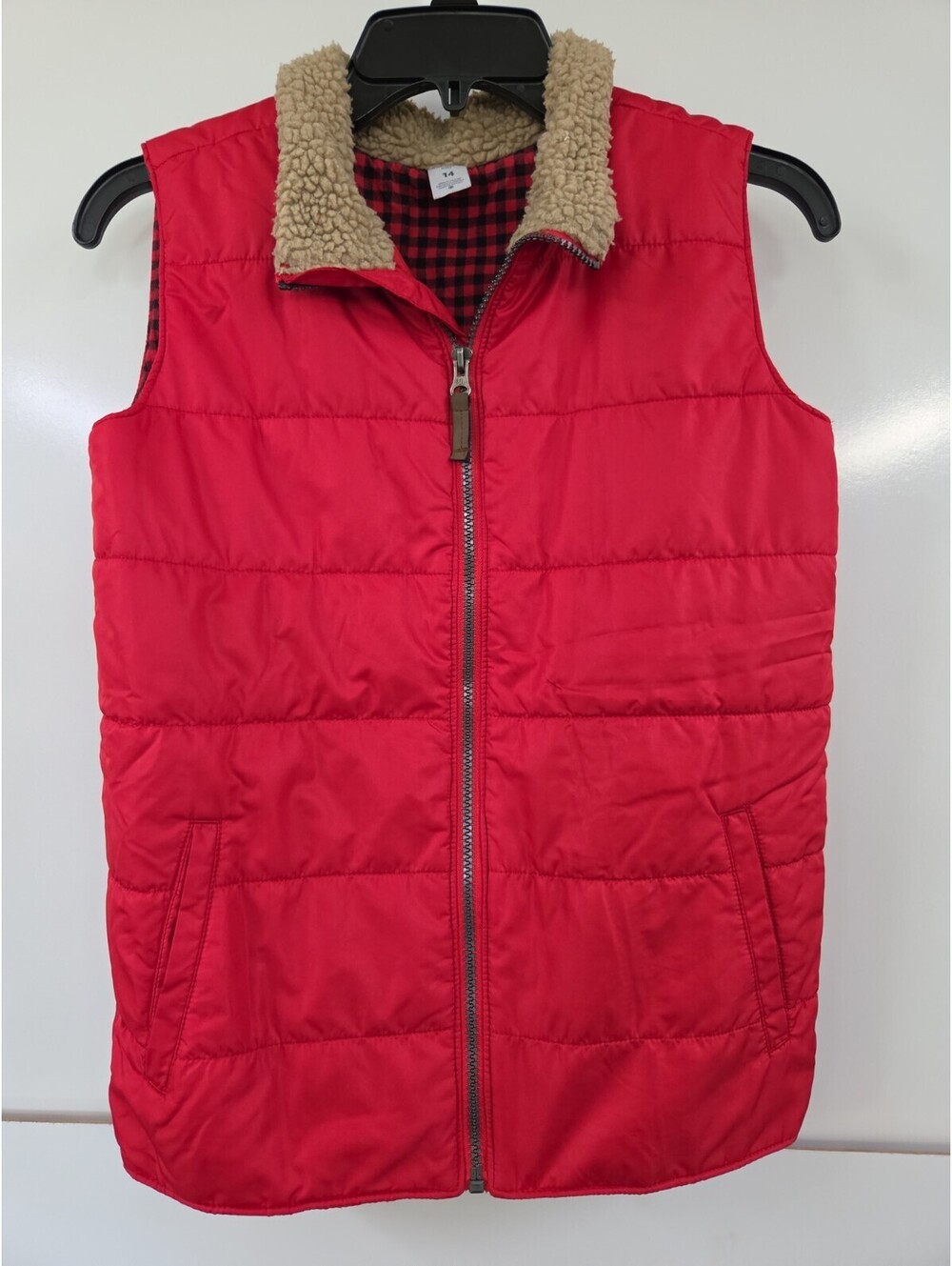 Carter’s Kid Puffer Vest Size 14 Red Full Zip Sherpa Collar